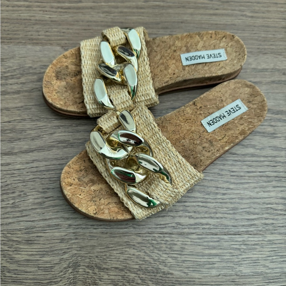 Steve Madden Gold and Tan Women's Delay Slide Sandals